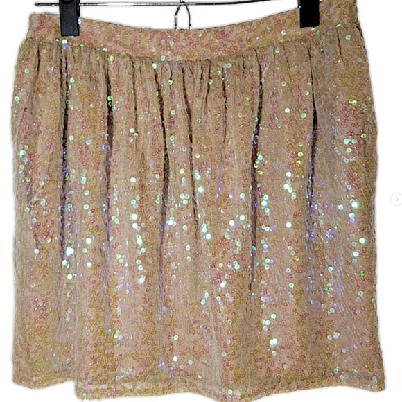 BCBGeneration Size 8 Beige Tan Gold Iridescent Mini Skirt w/ Pockets BRAND NEW - Picture 1 of 5